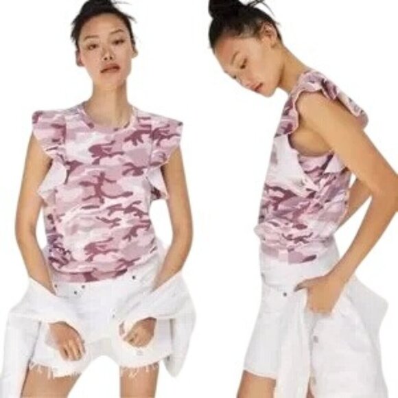 Anthropologie t.la Pink Camo Ruffle Top - Picture 1 of 8